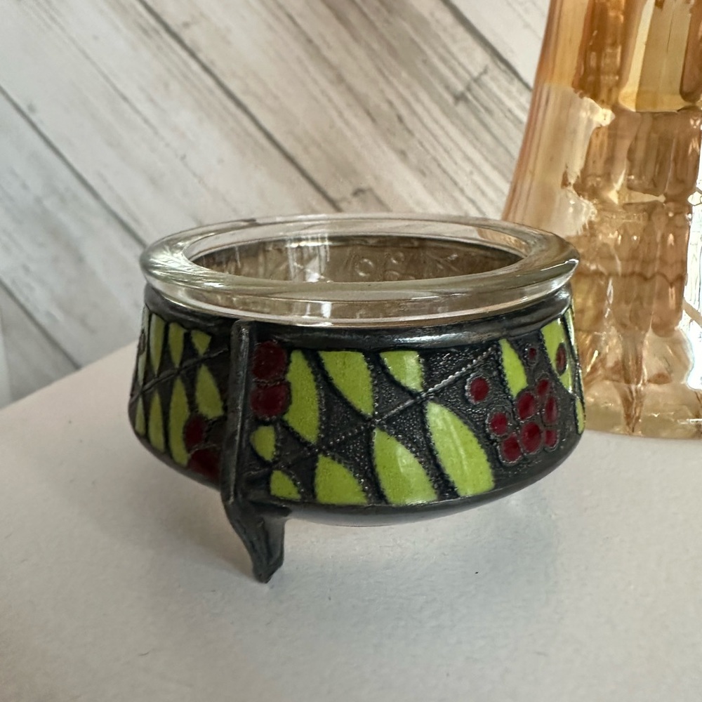Vintage Russian metal and glass salt/spice vessel/cellar EUC